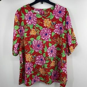 Vintage Satin brocade Floral Colorful pullover Blouse Size 3x